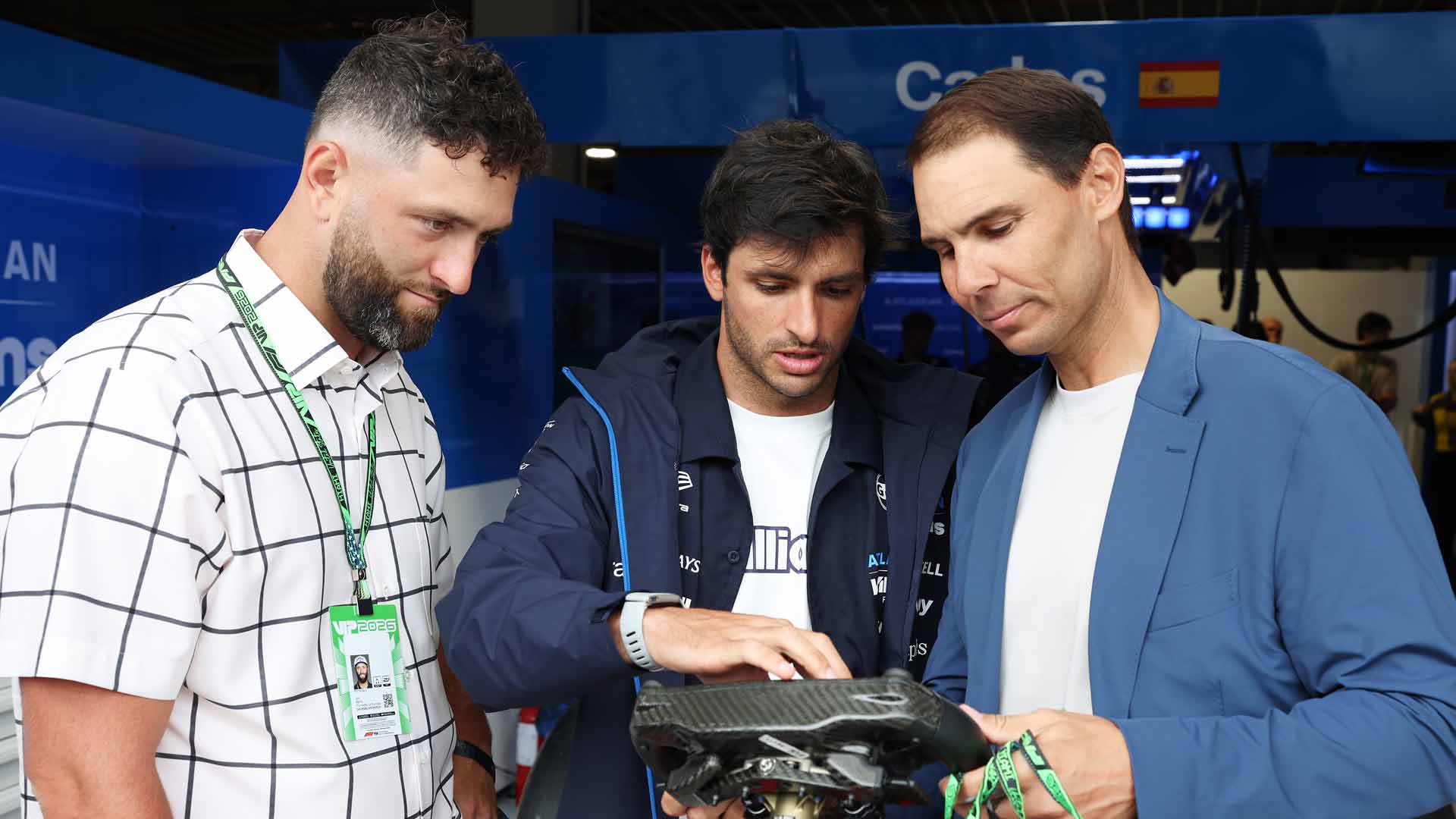 Golfer Jon Rahm, Formula 1 driver Carlos Sainz and ATP No. 1 Club member Rafael Nadal on Sunday ahead of the Formula 1 Miami Grand Prix.