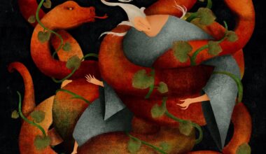 an illustration by Fatinha Ramos of orange serpents in a tangle
