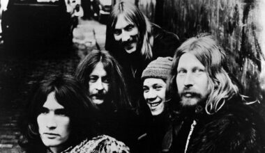 CIRCA 1971:  Dave Brock (center top) and Nik Turner (right) of the space rock band