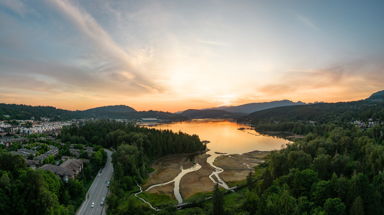 Sunset view over Port Moody and the Burrard Inlet, British Columbia