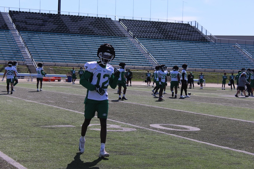 Malcolm Bell at the Saskatchewan Roughriders training camp on May 13, 2026.
