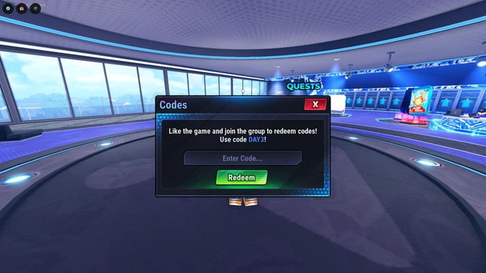 A menu in Soccer Zero in Roblox with a text box to enter a code.