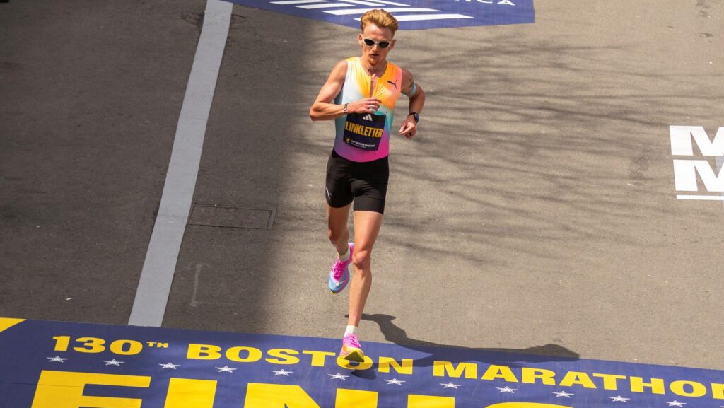 Rory Linkletter finishing 130 Boston Marathon.