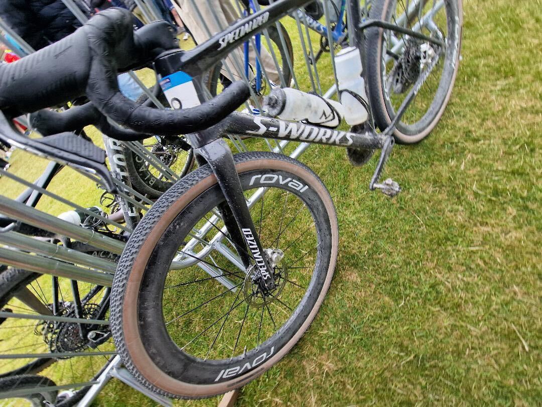A black and white Specialized S-Works gravel bike at the Gralloch gravel race