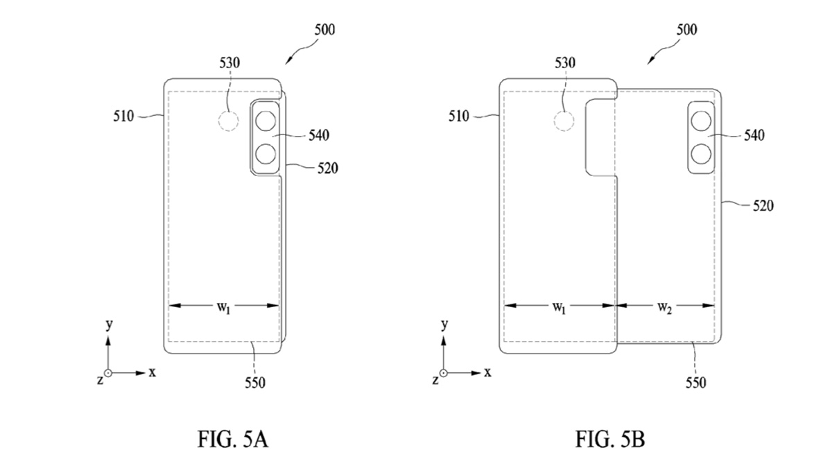 Patent filing figures showing the idea of a phone with a rolling display that can slide out when needed