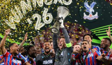 Crystal Palace lift the UEFA Conference League trophy after beating Rayo Vallecano 1-0 in the final