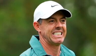 Rory McIlroy, of Northern Ireland, hits from the third tee during third round of the Truist Championship golf tournament at Quail Hollow