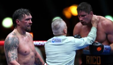 Oleksandr Usyk stops Rico Verhoeven in the 11th round of their WBC heavyweight title match in Egypt