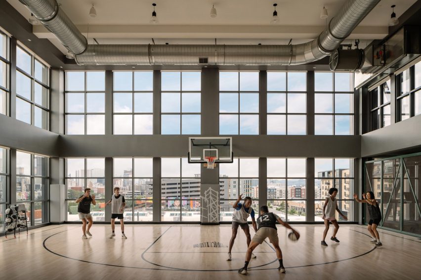 Basketball court in an office building in Denver
