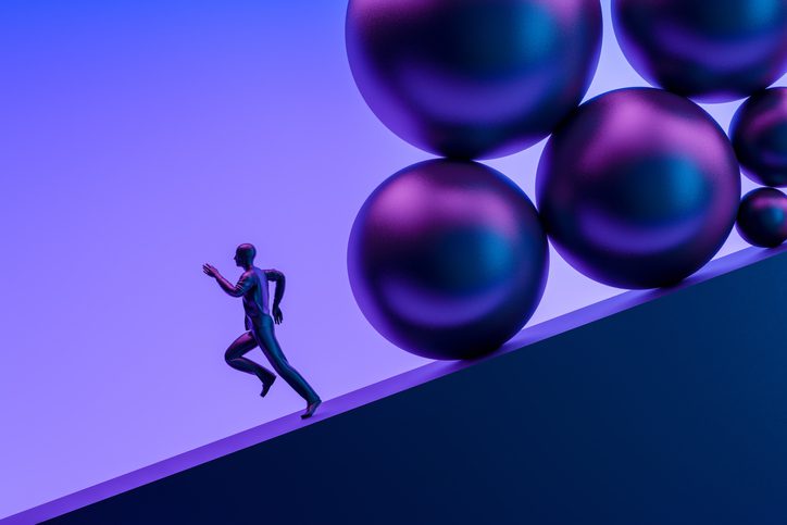 person running away from problems