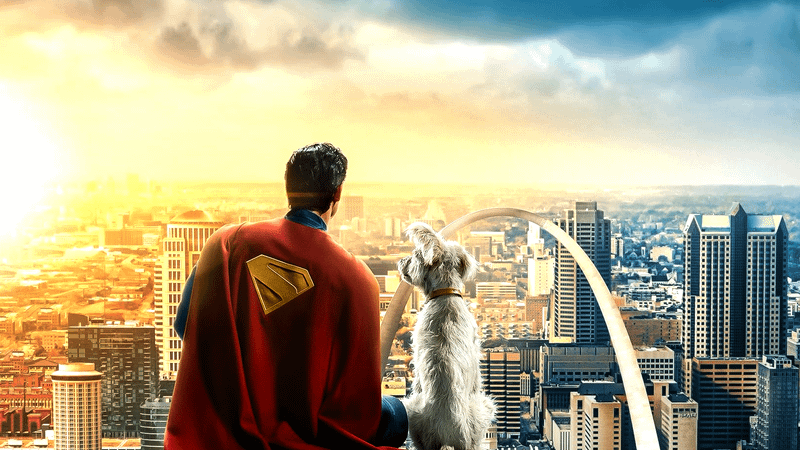 Superman and Krypto looking over Metropolis in 'Superman' poster.