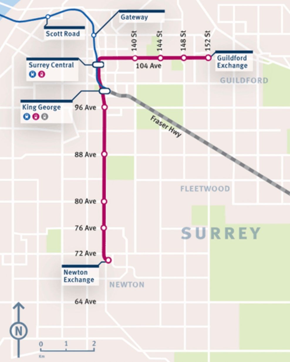 surrey newton guildford lrt map route