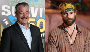 Boston Rob Mariano at Survivor 50 live finale; Jonathan Young in Survivor 50 final tribal council
