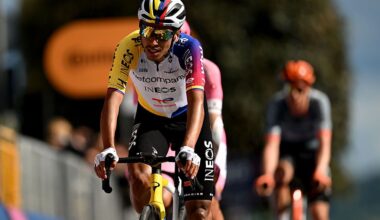 FERMO, ITALY - MAY 16: Egan Bernal of Colombia and Netcompany INEOS Cycling Team crosses the finish line during the 109th Giro d&amp;apos;Italia 2026, Stage 8 a 156km stage from Chieti to Fermo 315m / #UCIWT / on May 16, 2026 in Fermo, Italy. (Photo by Dario Belingheri/Getty Images)
