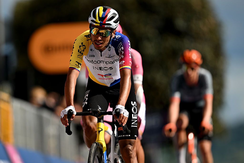FERMO, ITALY - MAY 16: Egan Bernal of Colombia and Netcompany INEOS Cycling Team crosses the finish line during the 109th Giro d&amp;apos;Italia 2026, Stage 8 a 156km stage from Chieti to Fermo 315m / #UCIWT / on May 16, 2026 in Fermo, Italy. (Photo by Dario Belingheri/Getty Images)