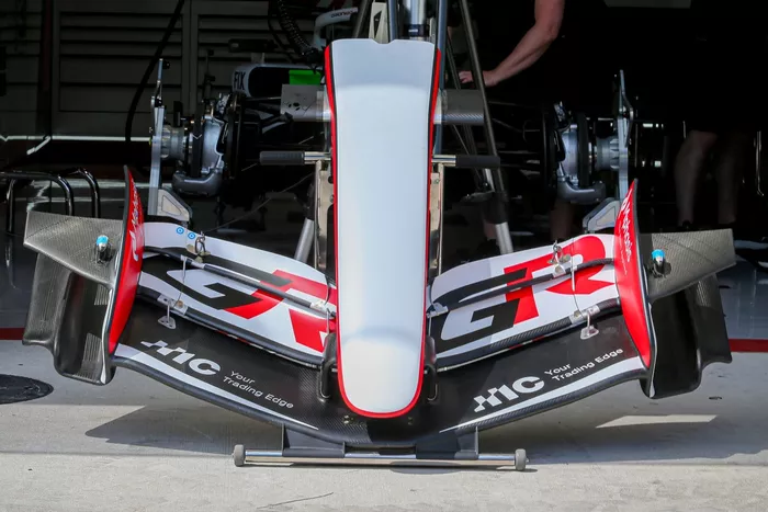 The front wing of the Haas F1 Team VF-26