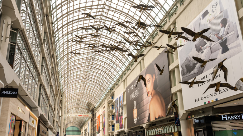 Art installation of flying geese in mall