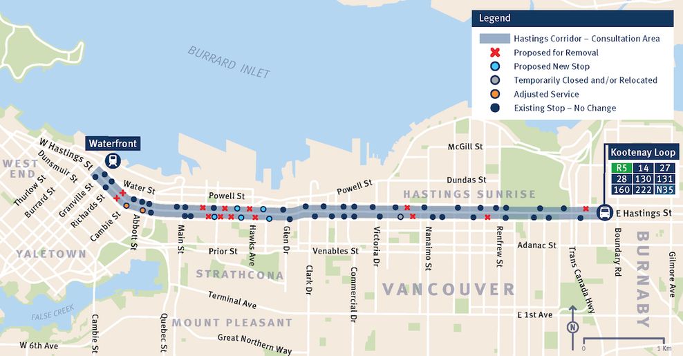 translink hastings street vancouver bus stop changes