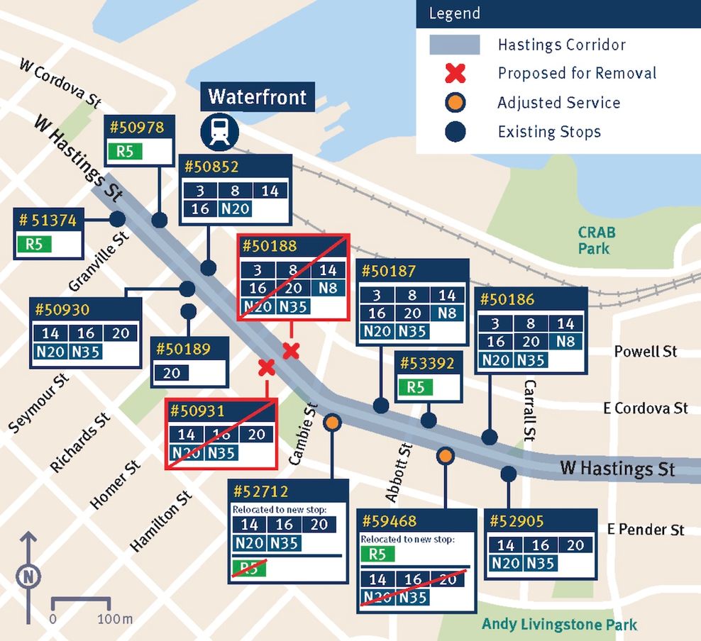 translink hastings street vancouver bus stop changes