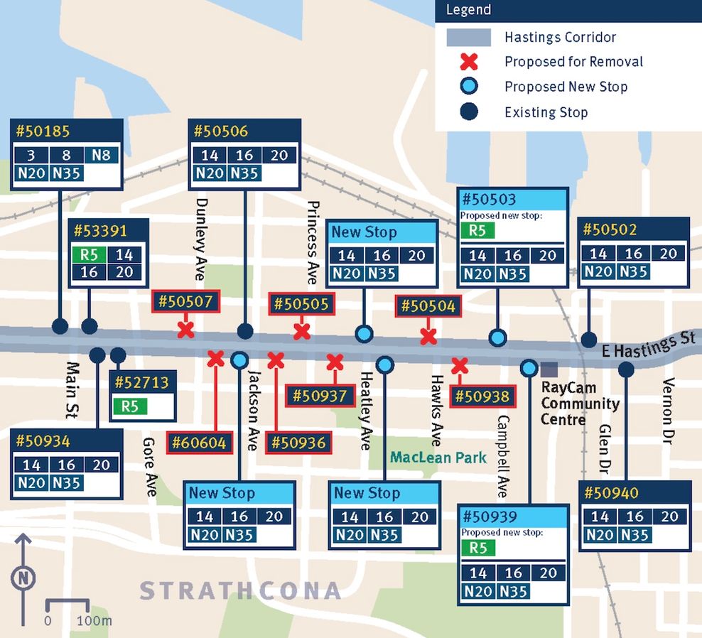 translink hastings street vancouver bus stop changes
