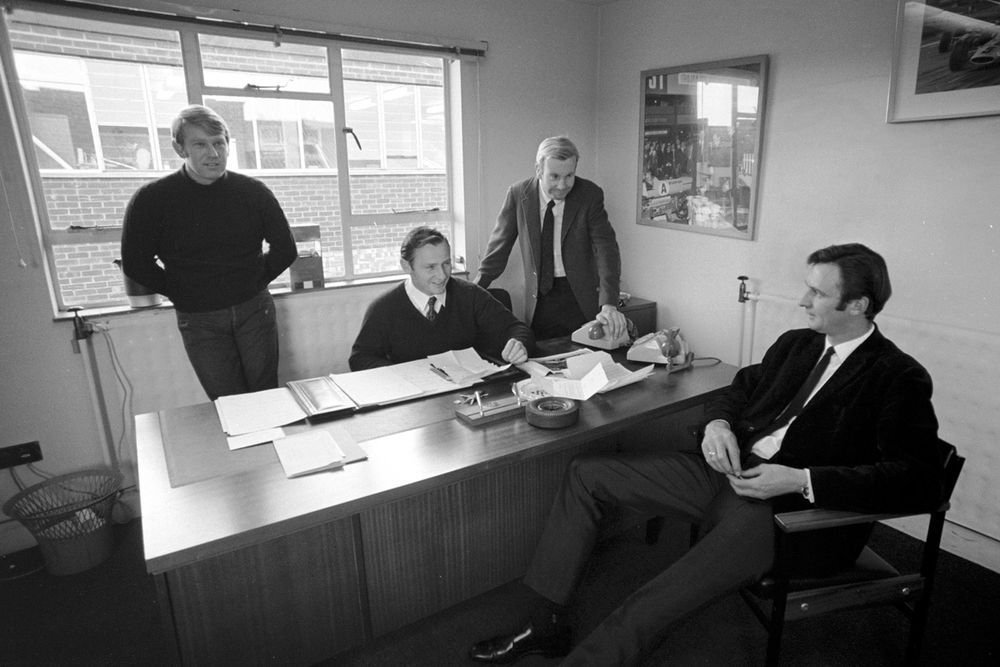 L-r: Alexander, McLaren, 
Mayer and Kerr at 
Colnbrook premises in 1970