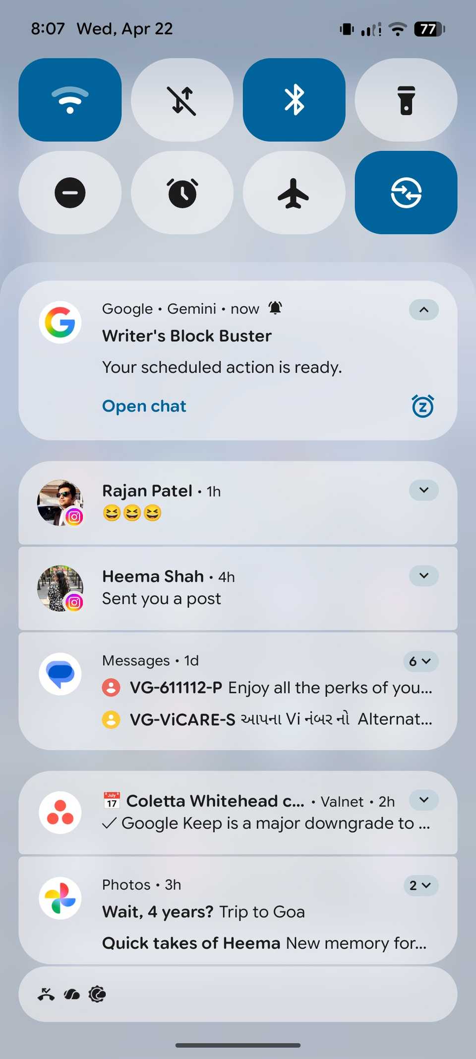 Gemini scheduled actions notification