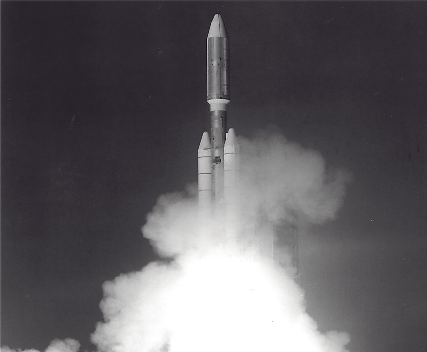 The launch of NASA's Voyager 1 spacecraft on September 5, 1977, which flew past Saturn and Titan in November 1980 and produced the first close-up images of the Titan haze layer.