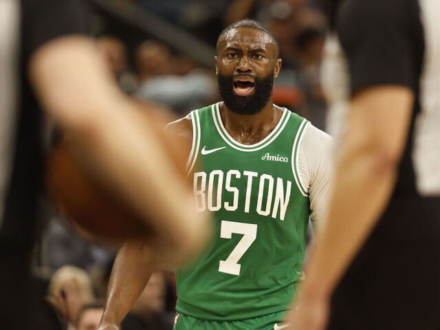 SAN ANTONIO, TX -MARCH 10: Jaylen Brown #7 of the Boston Celtics is ejected after arguing a call against the San Antonio Spurs in the second period at Frost Bank Center on March 10, 2026 in San Antonio, Texas. NOTE TO USER: User expressly acknowledges and agrees that, by downloading and or using this photograph, User is consenting to terms and conditions of the Getty Images License Agreement.