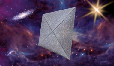 An illustration shows a silver translucent solar sail voyaging through interstellar space leaving behind the sun