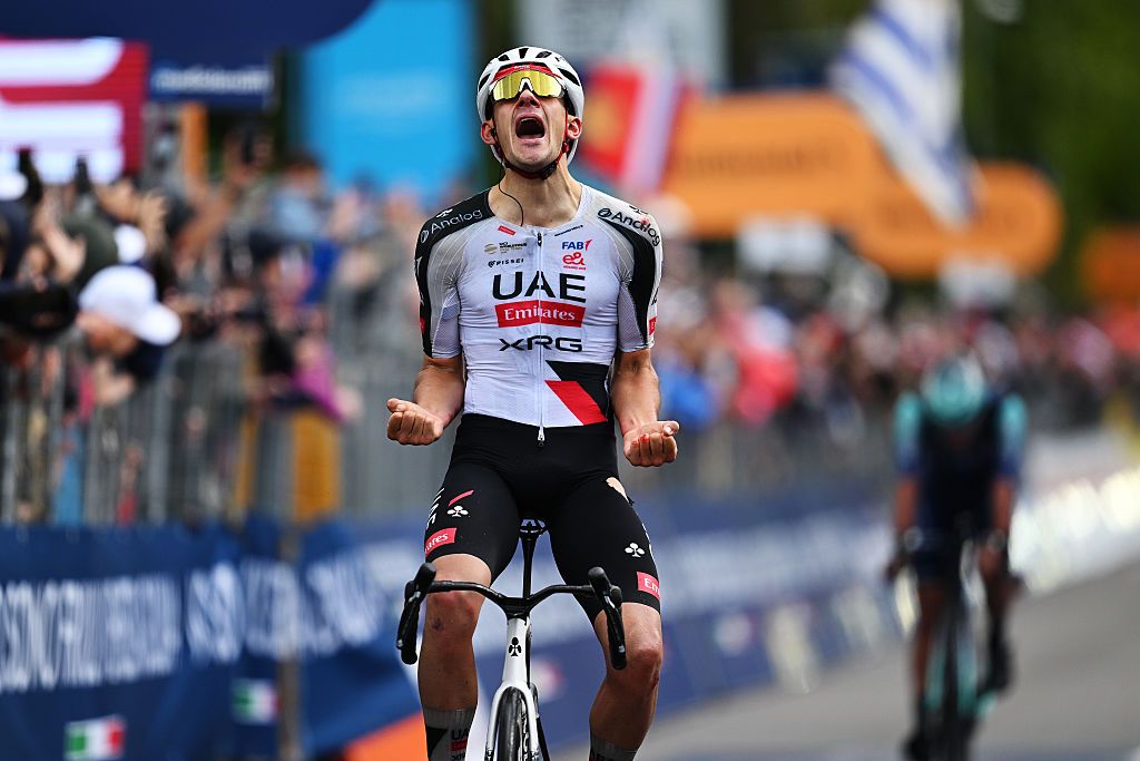 Igor Arrieta of Spain and UAE Team Emirates - XRG celebrates at finish line as stage winner in Potenza