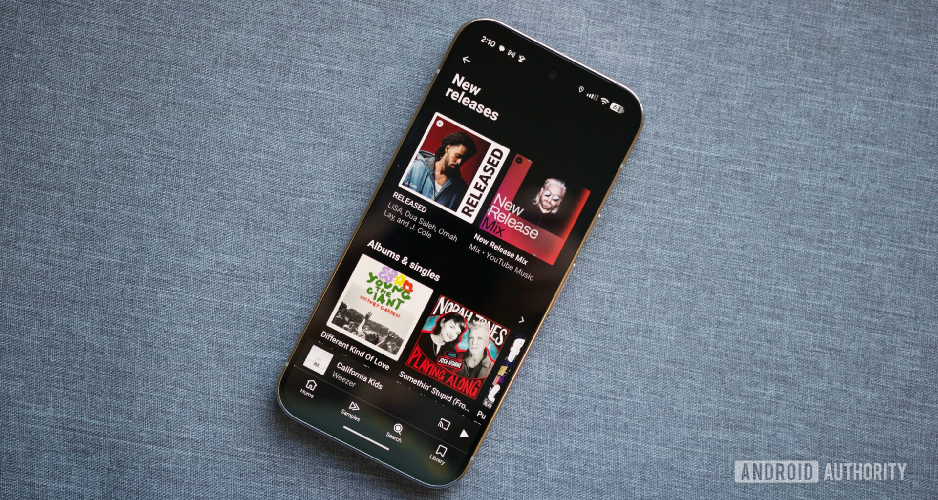 "New releases" page on the YouTube Music app.