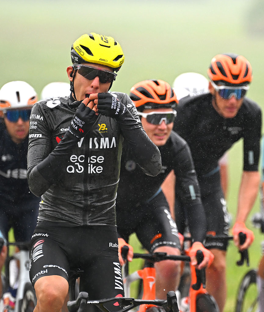 VELIKO TARNOVO, BULGARIA - MAY 09: Bart Lemmen of Netherlands and Team Visma | Lease a Bike competes during the 109th Giro d&amp;apos;Italia 2026, Stage 2 a 221km stage from Burgas to Veliko Tarnovo / #UCIWT / on May 09, 2026 in Veliko Tarnovo, Bulgaria. (Photo by Tim de Waele/Getty Images)