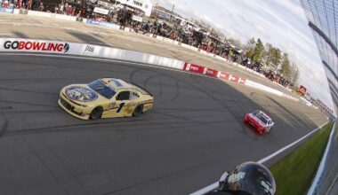 Connor Zilisch, driver of the #1 Jockey 150 Years Chevrolet, takes the checkered flag ahead of Jesse Love, driver of the #2 Whelen Chevrolet, to win the NASCAR O'Reilly Auto Parts Series Mission 200 at The Glen at Watkins Glen International on May 09, 2026 in Watkins Glen, New York. (Photo by Sean Gardner/Getty Images for NASCAR)
