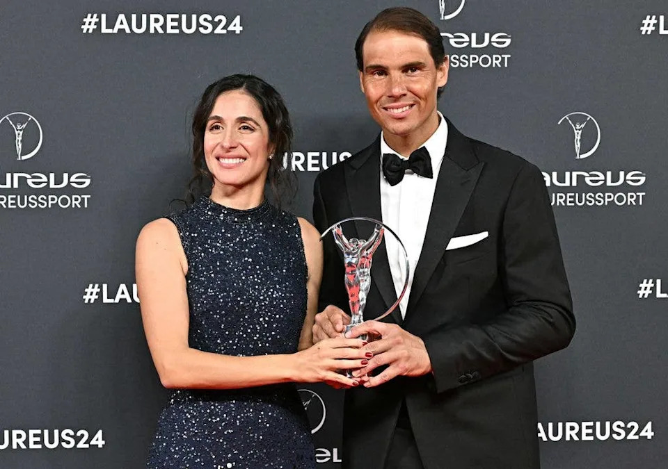 Spanish tennis player Rafael Nadal and his wife Xisca in all black