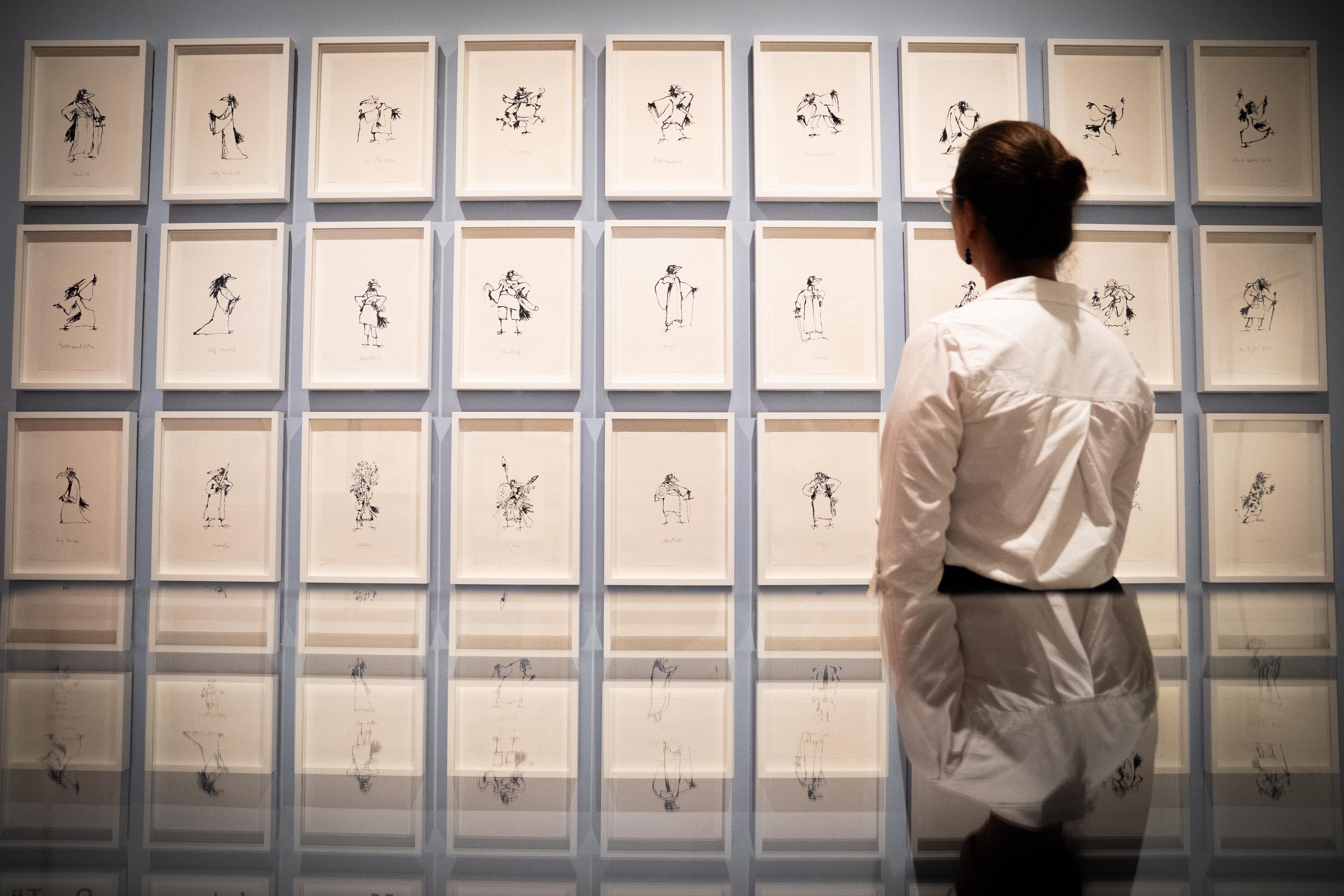 Illustrations of Macbeth by Quentin Blake on display at the Quentin Blake Centre for Illustration in London