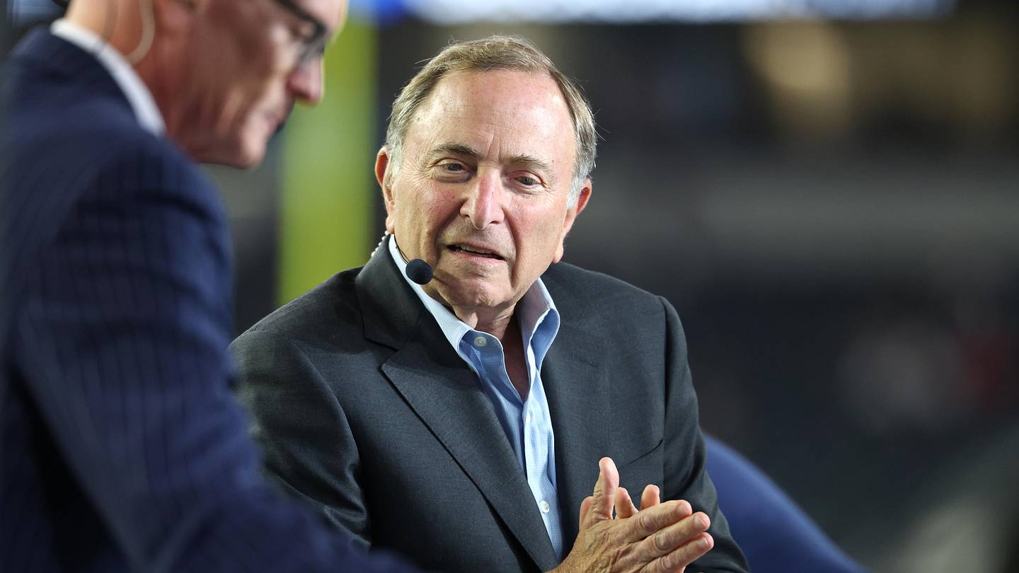 Nov 3, 2025; Arlington, Texas, USA; NHL commissioner Gary Bettman talks to media before the game between the Dallas Cowboys and the Arizona Cardinals at AT&T Stadium. Mandatory Credit: Kevin Jairaj-Imagn Images
