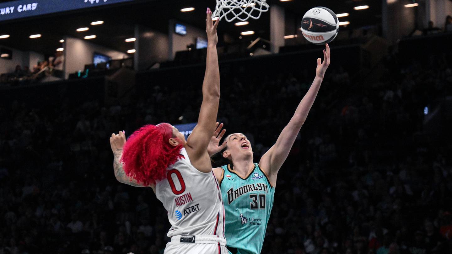 Jun 11, 2026; College Park, Georgia, USA; New York Liberty forward Breanna Stewart (30) shoots a free throw against the Atlanta Dream during the second half at Gateway Center Arena at College Park. Mandatory Credit: Dale Zanine-Imagn Images