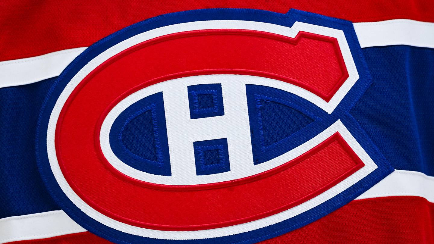Apr 5, 2026; Montreal, Quebec, CAN; View of a Montreal Canadiens logo on a jersey worn by a member of the team during the second period at Bell Centre. Mandatory Credit: David Kirouac-Imagn Images