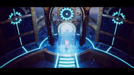 Elliot, a man in a red hat and cape, enters a door with gears around it, in The Adventures of Elliot: The Millennium Tales