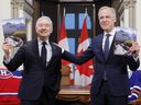 Minister of Finance Francois-Philippe Champagne (left) and Prime Minister Mark Carney meet before the Spring Economic Update is delivered on Parliament Hill in Ottawa on April 28, 2026. 