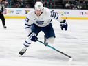 Matthew Knies of the Toronto Maple Leafs in action against the San Jose Sharks earlier this year.