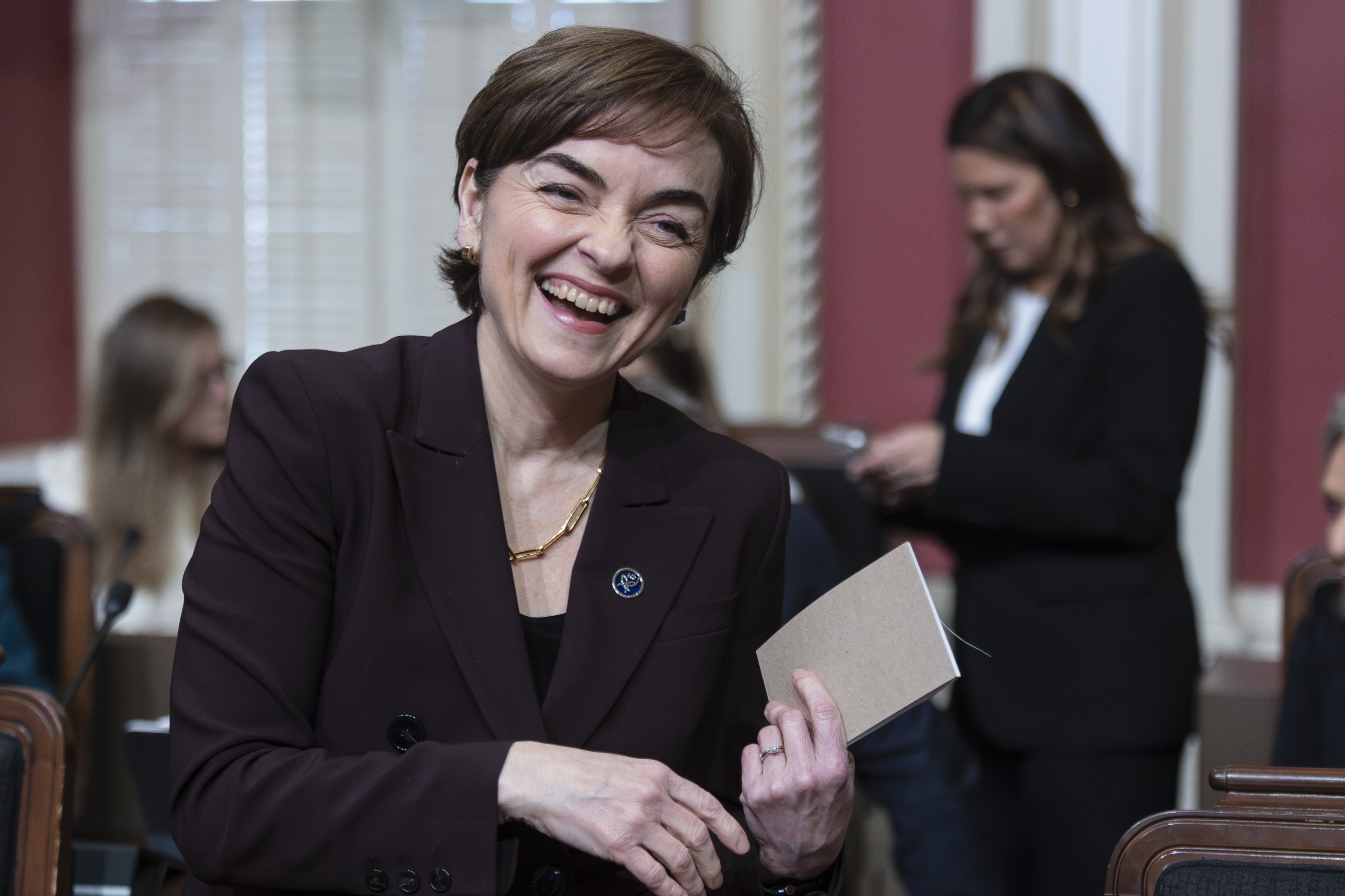 A smiling Quebec Premier Christine Fréchette.