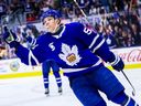 Easton Cowan of the Toronto Marlies celebrates after scoring a goal on June 5, 2026 at Coca-Cola Coliseum.