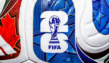 A World Cup soccer ball with an image of the World Cup logo depicted on it.