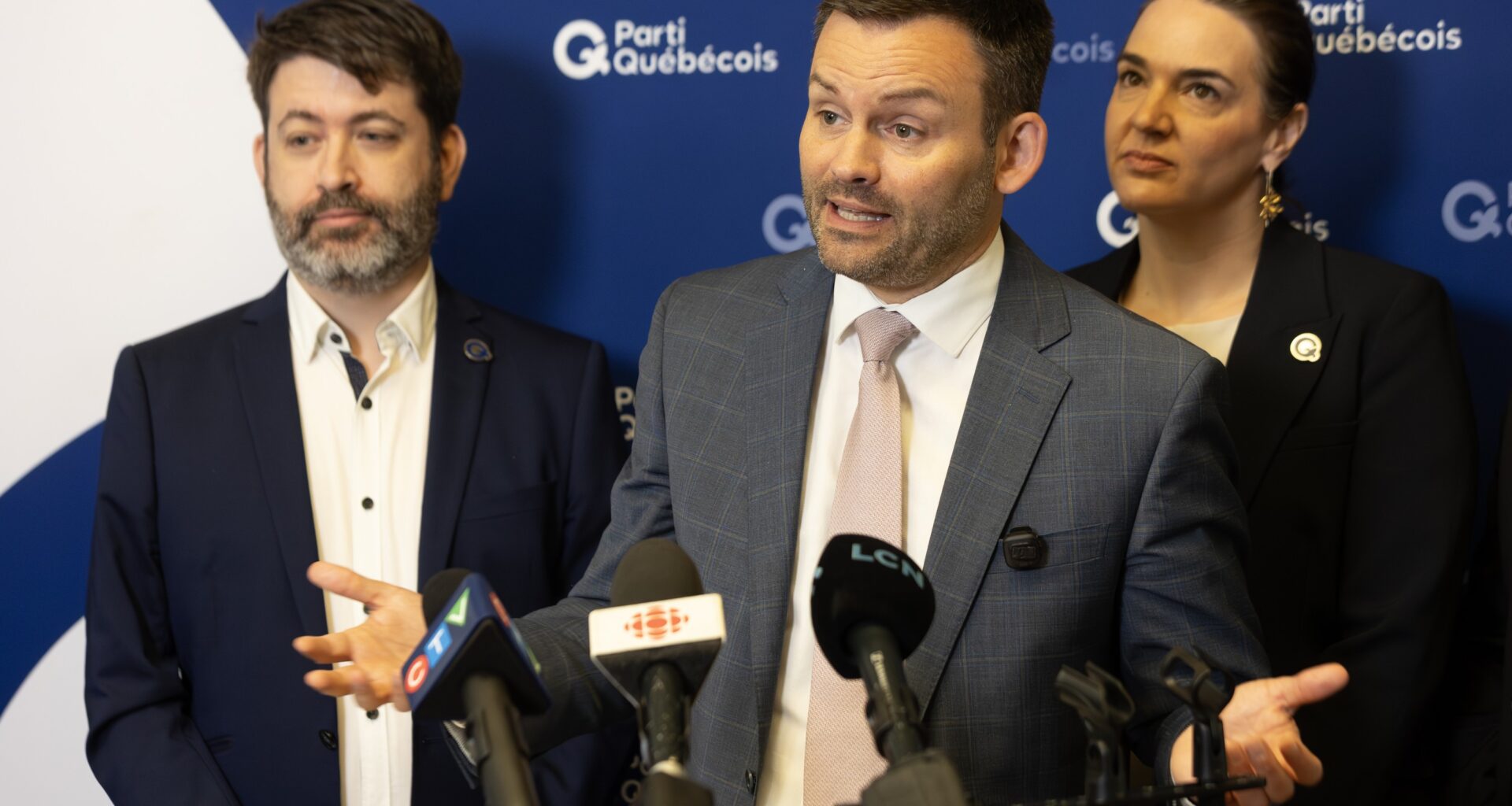 Parti Québécois Leader Paul St-Pierre Plamondon speaks about the party