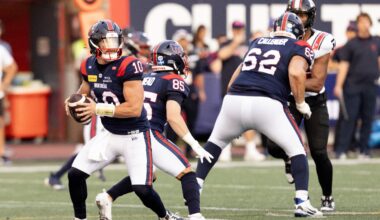 Montreal's Davis Alexander steps back in the pocket.