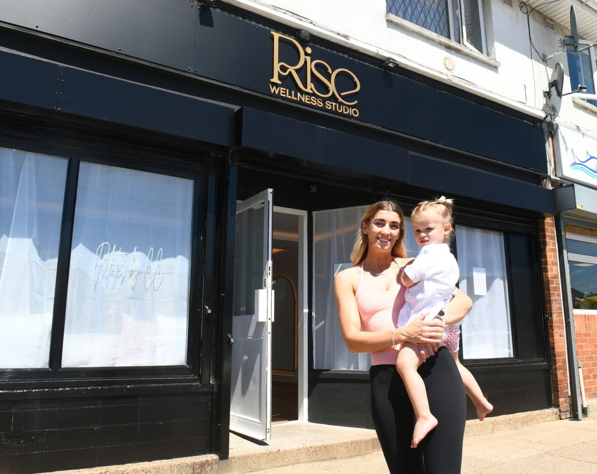 Charlotte Crosby with daughter Arabella outside her studio