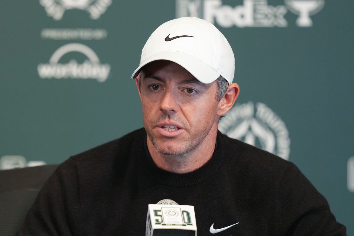 Rory McIlroy speaking at a press conference