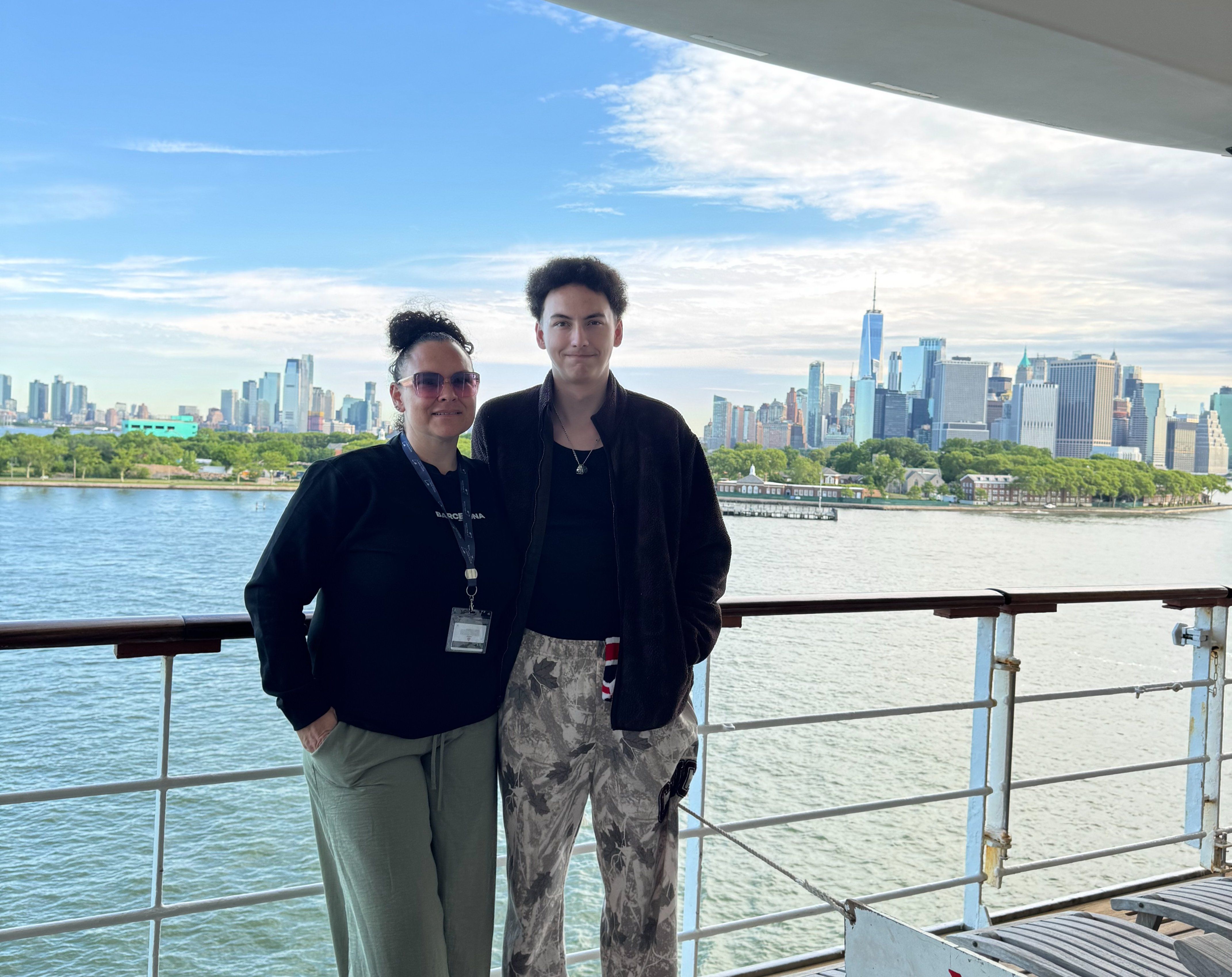 Riley and Christy docking in Brooklyn with NYC in the background