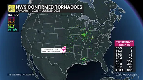 US Tornadoes Through June 28 2026